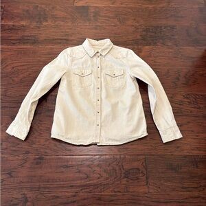Sezane Cream Button Down Shirt with Collared Neckline